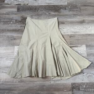 Nicole Farhi Beige Cotton Asymmetrical Midi Skirt Raw Hem Minimalist Size US 10